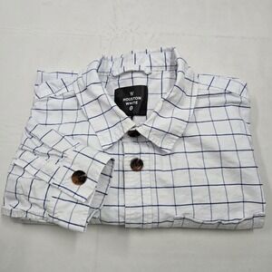 Houston White Men's Button Down Shirt White Blue Plaid XL Long Sleeve